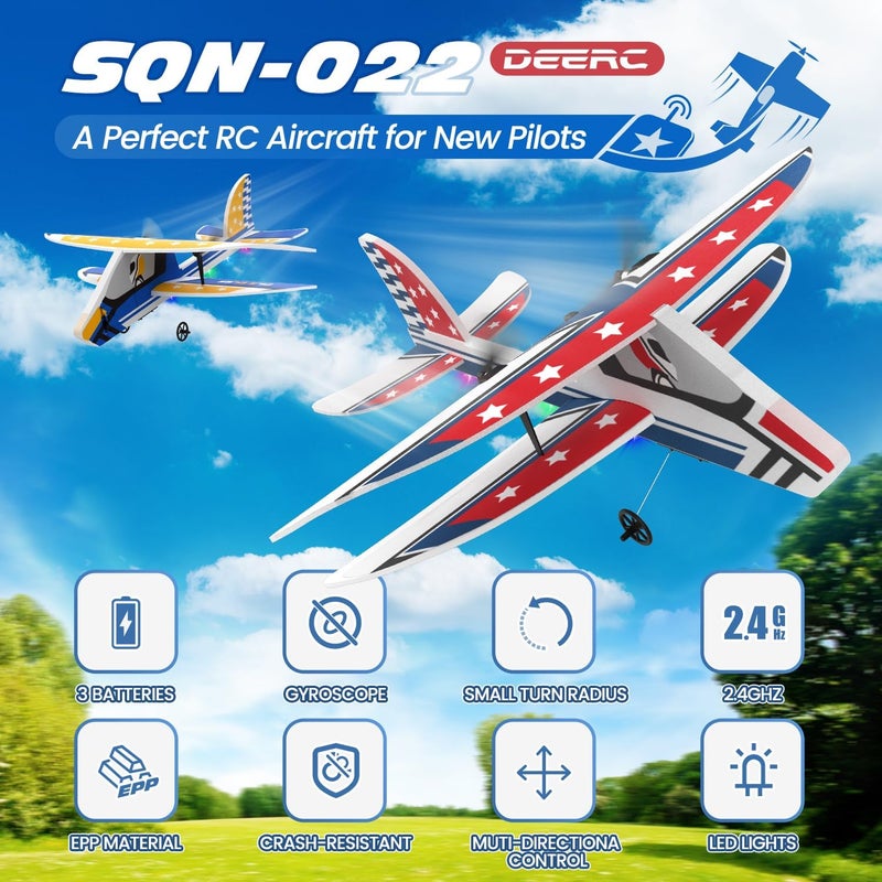 DEERC RC Plane, 2.4GHZ Remote Control Airplane W/ 3 Batteries & 6-axis Gyro Stabilizer, 2CH RTF RC Glider Toy for Beginners Kids Boys Girls Adults - Image 2